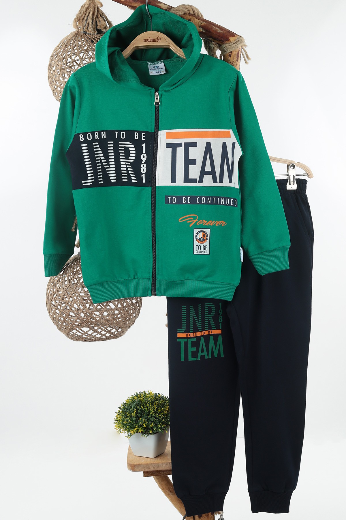 Yeşil (7-10 Yaş) Jnr Team Baskılı Fermuarlı Erkek Çocuk Takım 136801