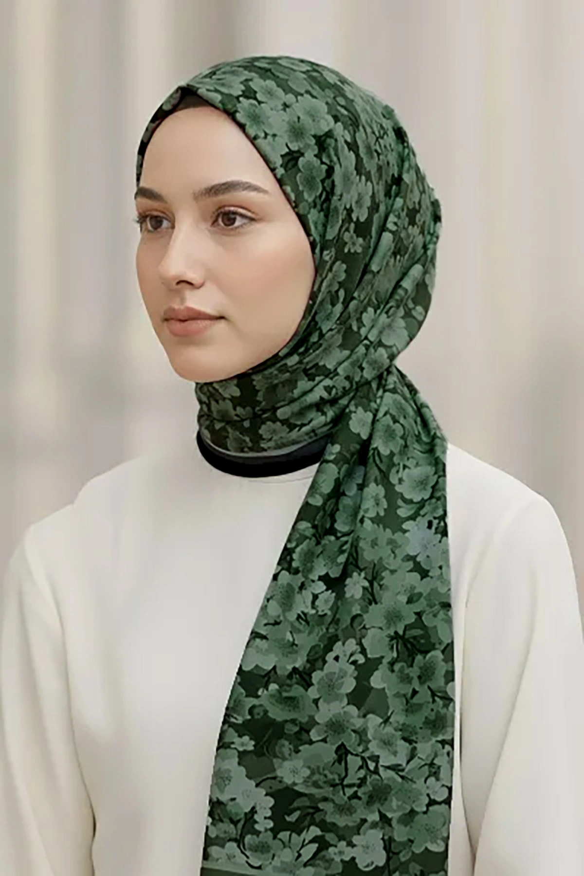 Yeşil 75x180 Cm Our Fashion Dijital Baskılı Desenli Bambu Kraş Şal 408699