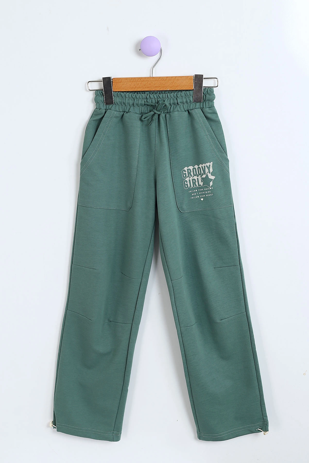 Yeşil (8-12 Yaş) Belden Sıkmalı Oversize Model Ön Cepli Kız Çocuk Takım 302943