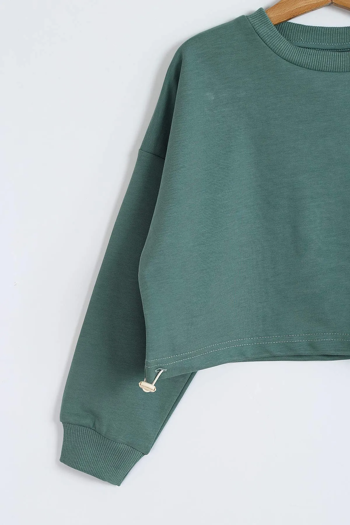 Yeşil (8-12 Yaş) Belden Sıkmalı Oversize Model Ön Cepli Kız Çocuk Takım 302943