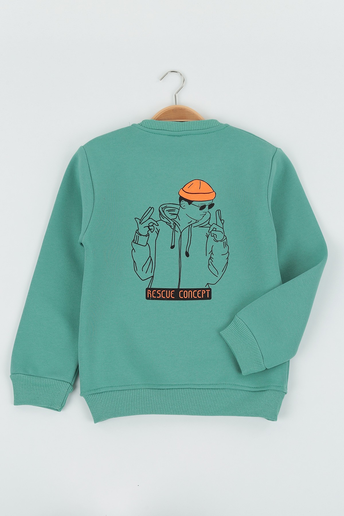 Yeşil (8-12 Yaş) Dent Baskılı Üç İp Şardonlu Erkek Çocuk Sweat polar 135278