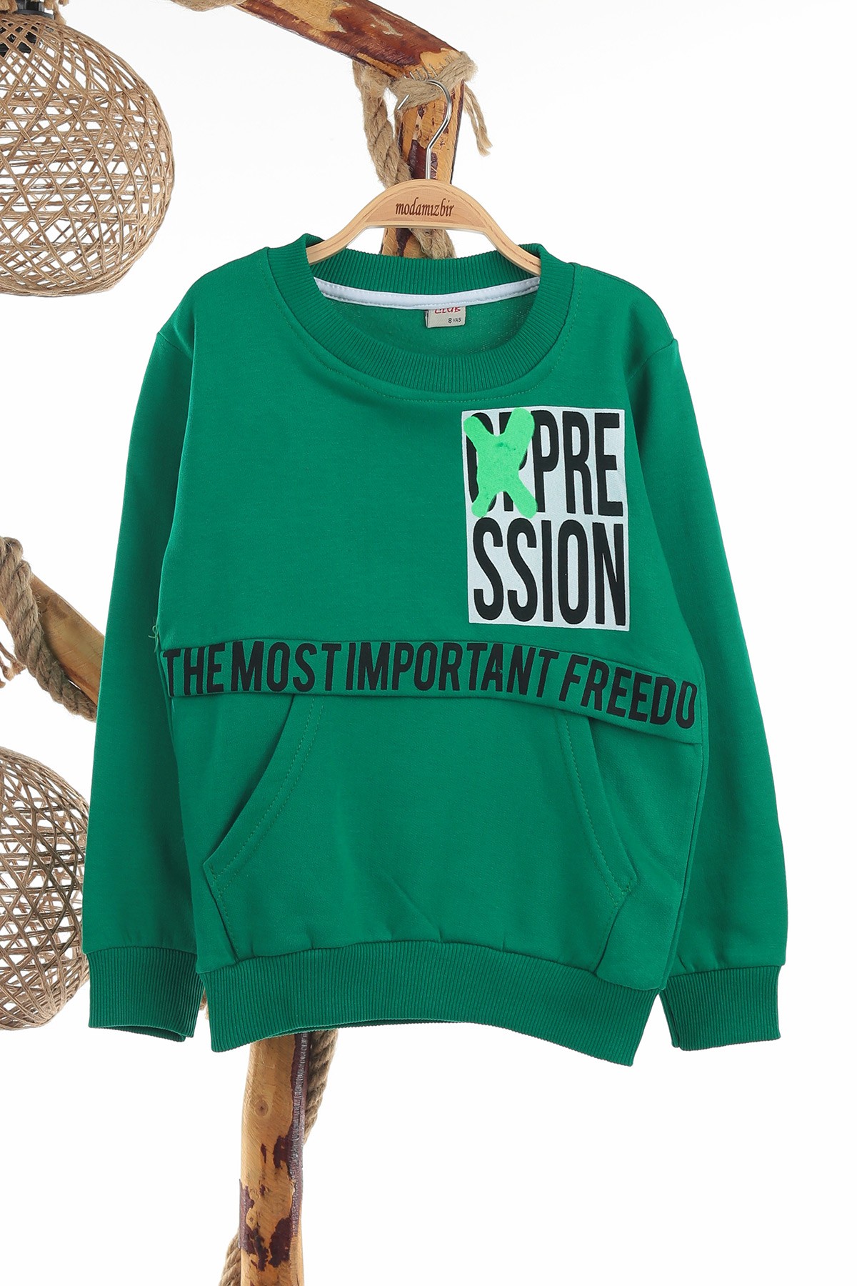 Yeşil (8-12 Yaş) Freedom Baskılı İki İp Şardonlu Erkek Çocuk sweat 139790