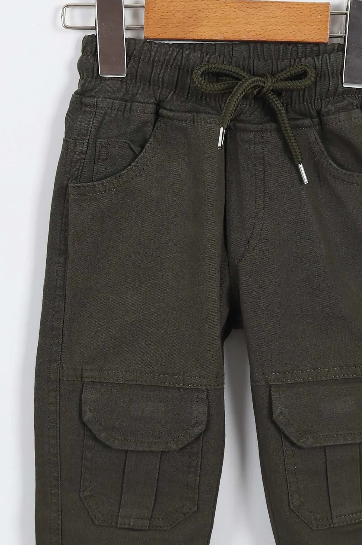 Yeşil (8-12 Yaş ) Kargo Cepli Paça Lastikli Erkek Çocuk Keten Pantolon 322651