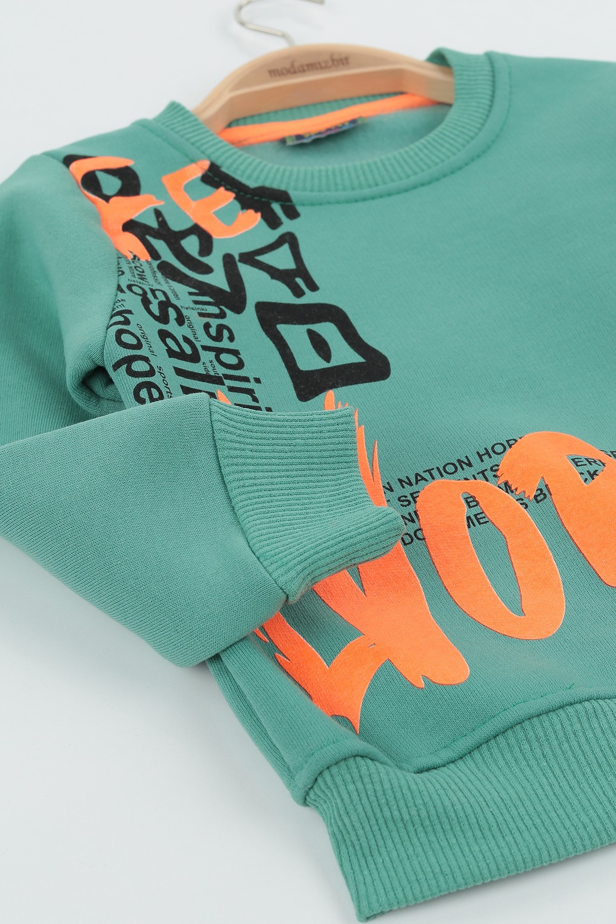 Yeşil (8-12 Yaş) Lvors Baskılı Üç İp Şardonlu Erkek Çocuk Sweat Polar 135190