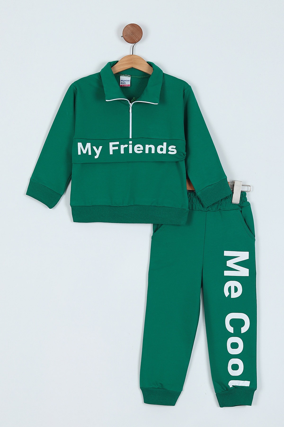 Yeşil (8-12 Yaş) My Friends Baskılı Fermuarlı İki İp Erkek Çocuk Takım 219729