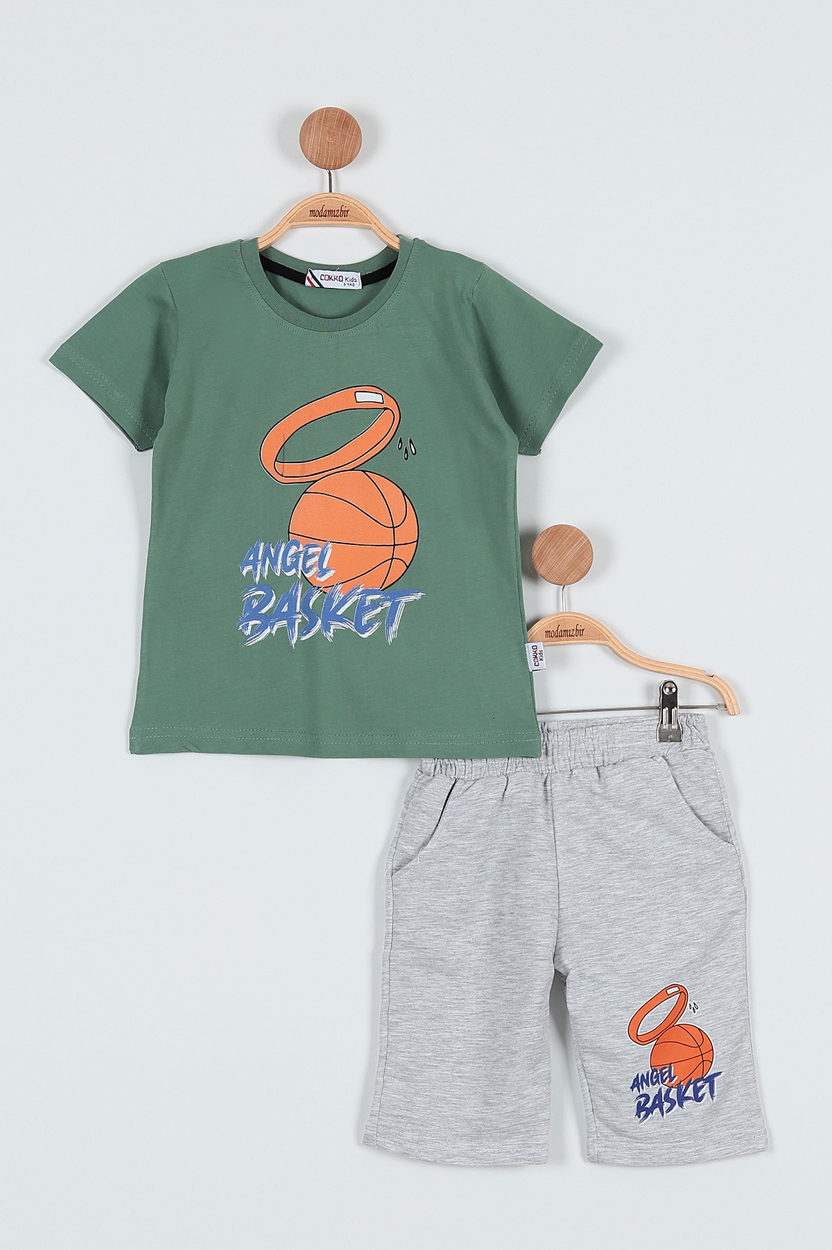 Yeşil (9-12 Yaş) Angel Basketbol Baskılı Şortlu Erkek Çocuk Takım 186230