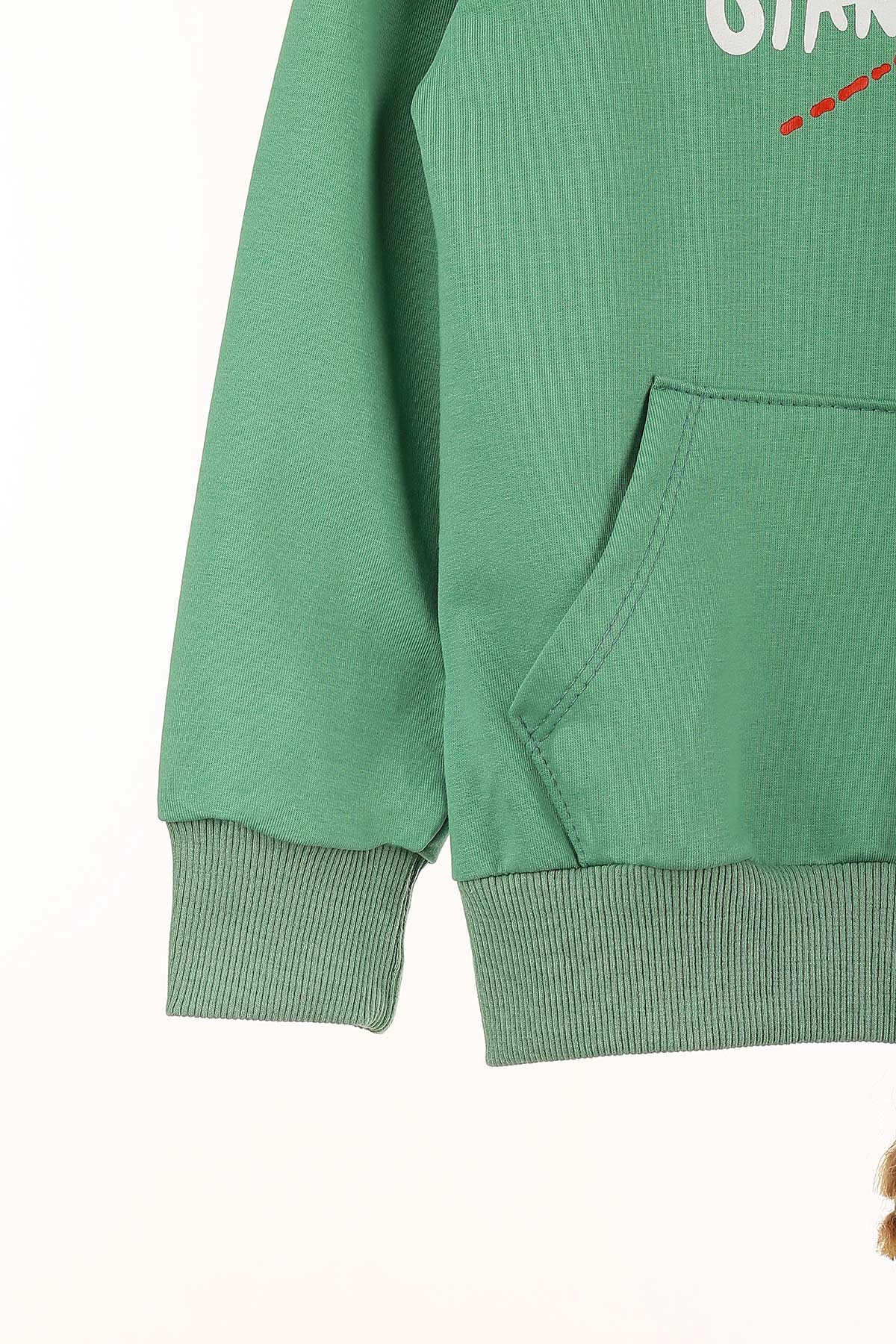 Yeşil (9-12 Yaş) Gang Baskılı Kapşonlu Erkek Çocuk Sweat 148977