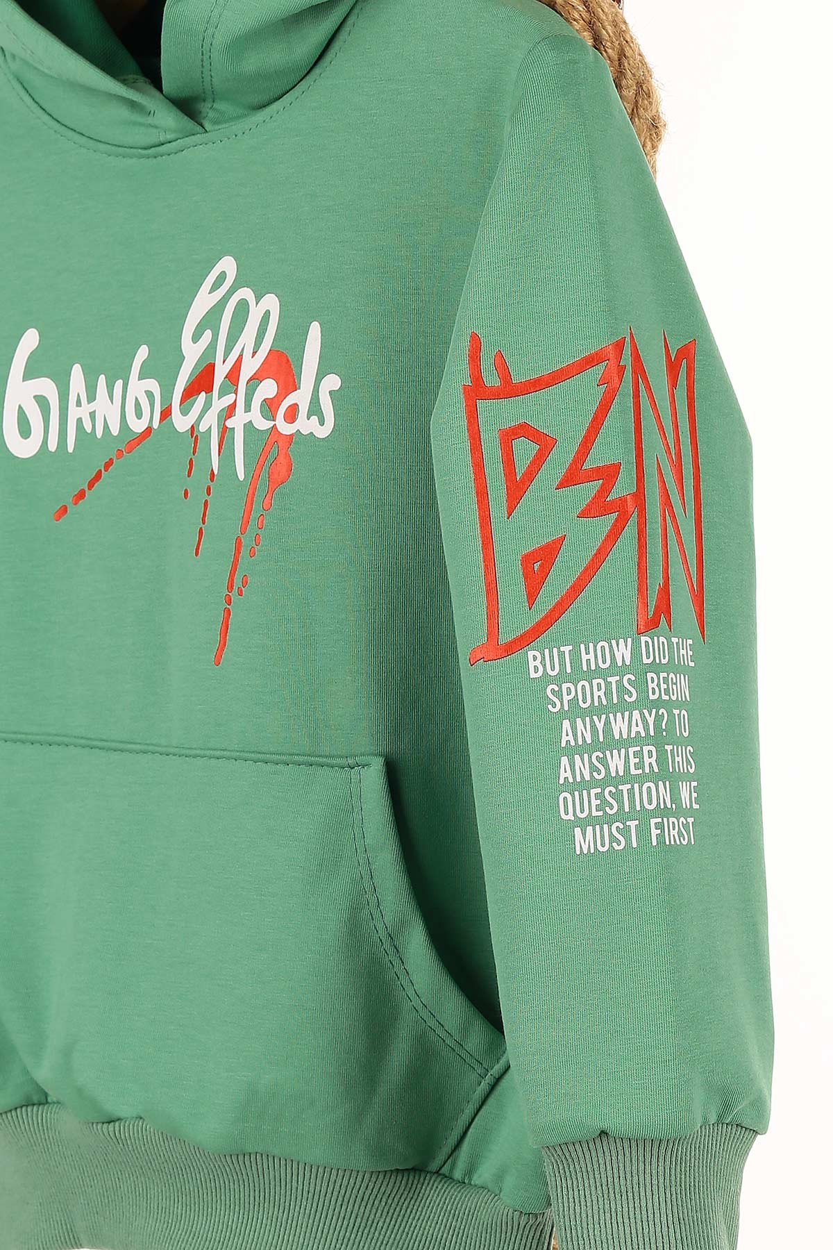 Yeşil (9-12 Yaş) Gang Baskılı Kapşonlu Erkek Çocuk Sweat 148977