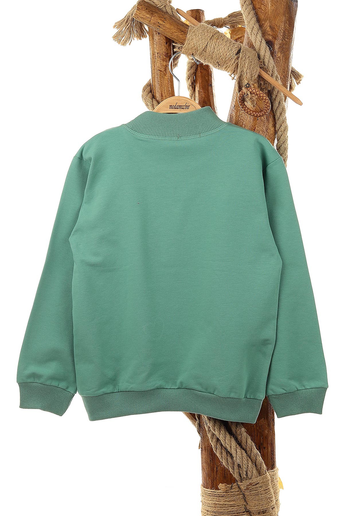 Yeşil (9-12 Yaş) Küpeli Kız Baskılı  İki İp Şardonlu Kız Çocuk Sweat 149074