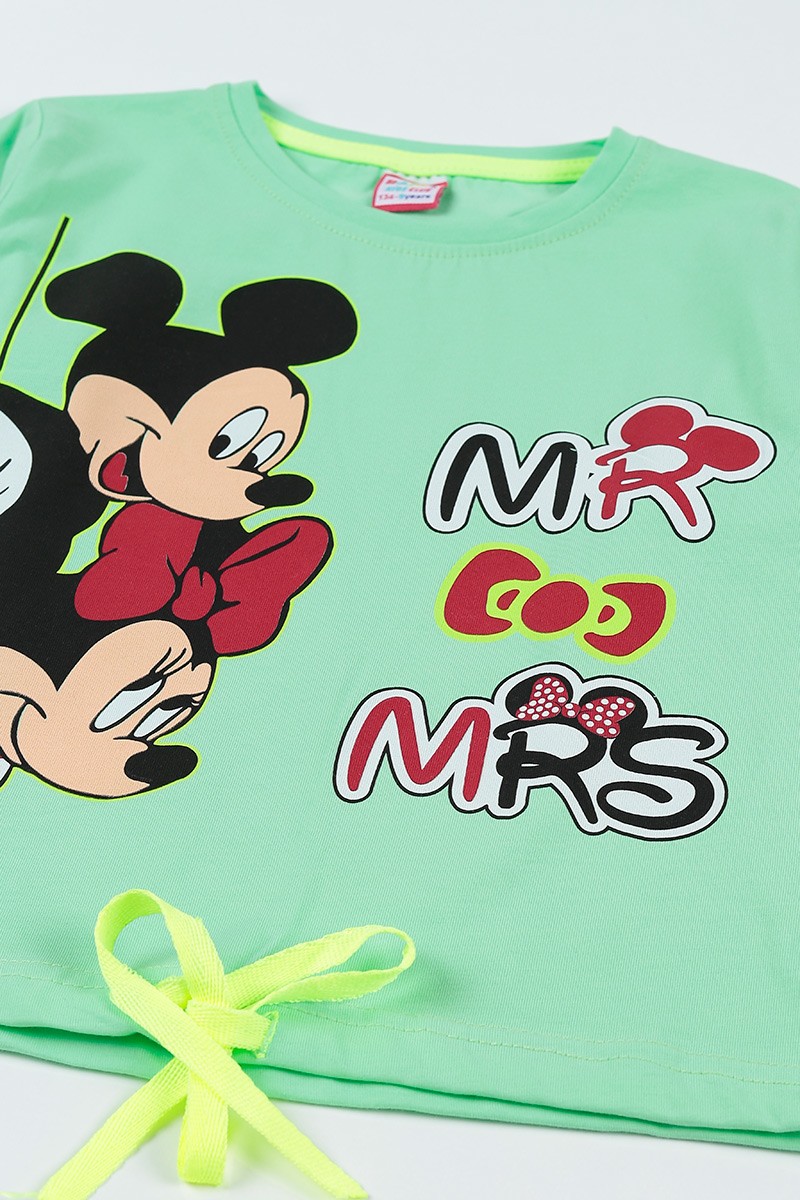 Yeşil (9-12 Yaş) Mickey Mouse Baskılı Belden Sıkmalı Kız Çocuk Sweatshirt 92782