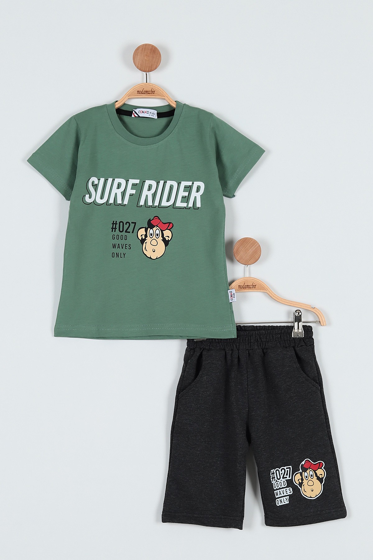 Yeşil (9-12 Yaş) Surf Rıder Baskılı Şortlu Erkek Çocuk Takım 186219