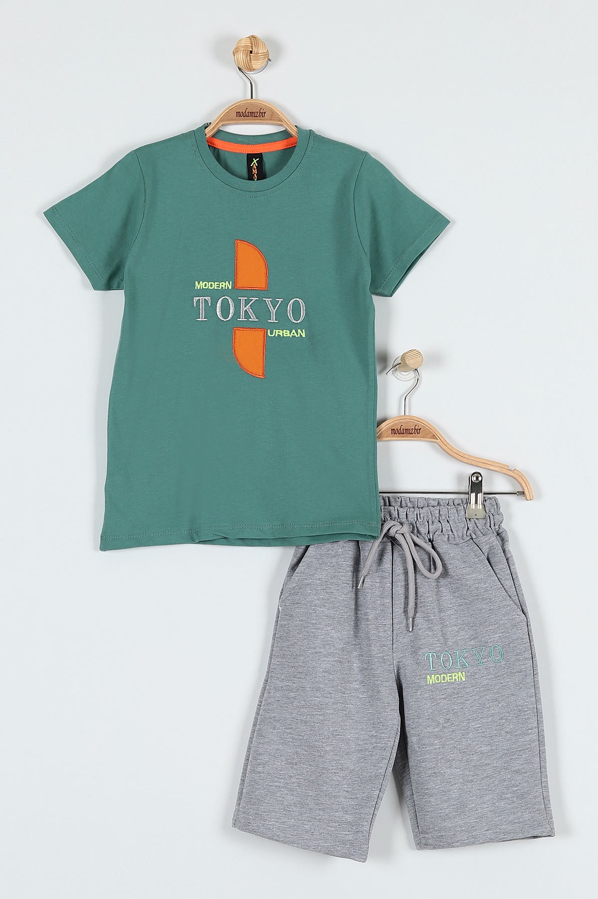 Yeşil (9-12 Yaş) Tokyo Nakışlı Belden Bağlamalı Erkek Çocuk Takım 183033