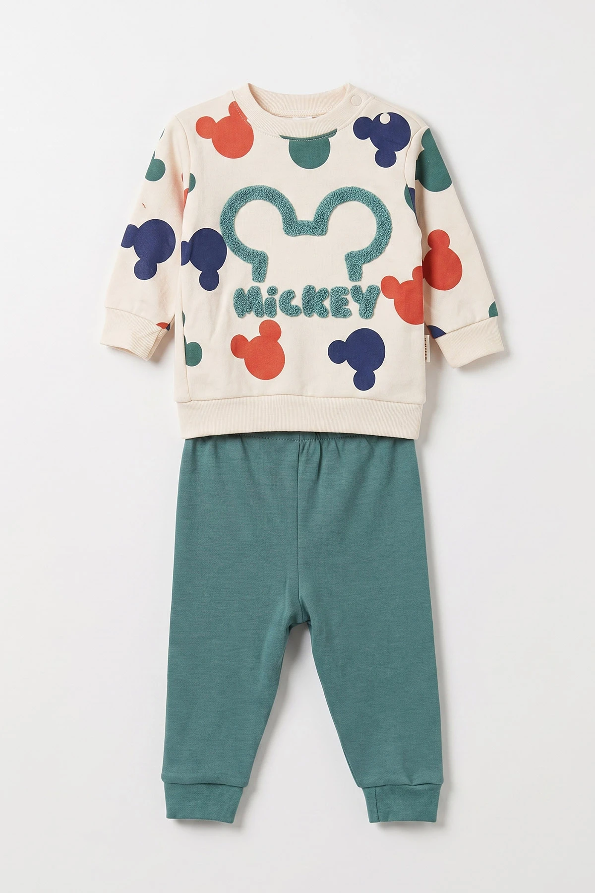 Yeşil (9-18 Ay)Mickey Süzene Nakışlı Çıtçıtlı  Bebek Takım 476268