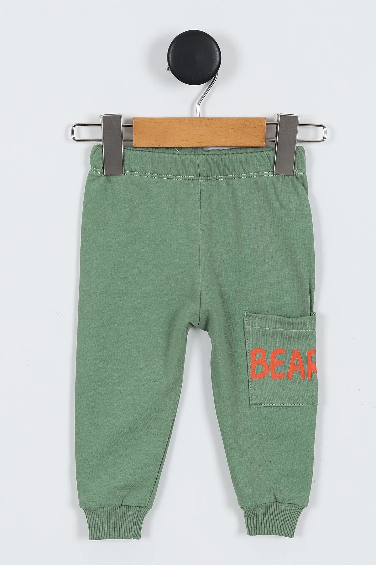 Yeşil (9-24 Ay) Bear Baskılı Cep Detaylı Erkek Bebek 2'li Takım 335521