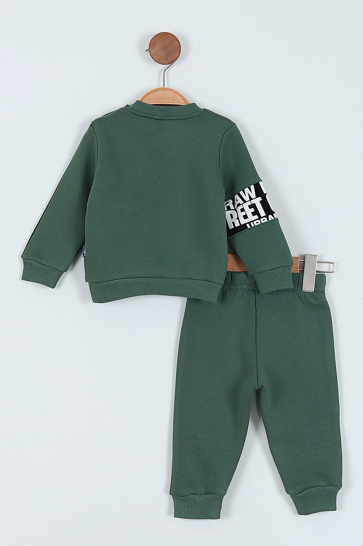 Yeşil (9-24 Ay) Cep Fermuarlı Baskılı Erkek Bebe Takım 219377