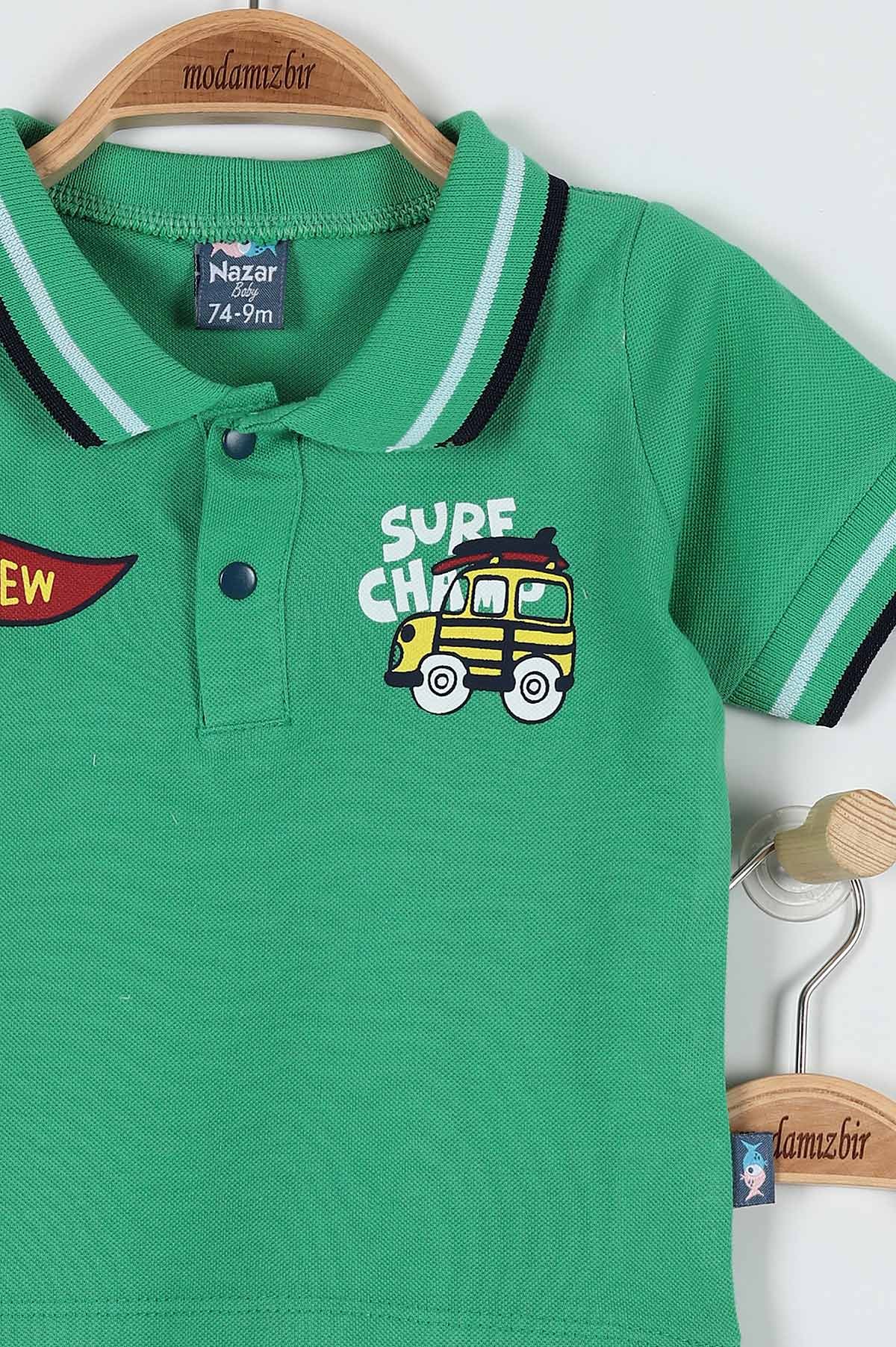 Yeşil (9-24 Ay) Crew Surf Baskılı Şortlu Erkek Bebe Takım 182587