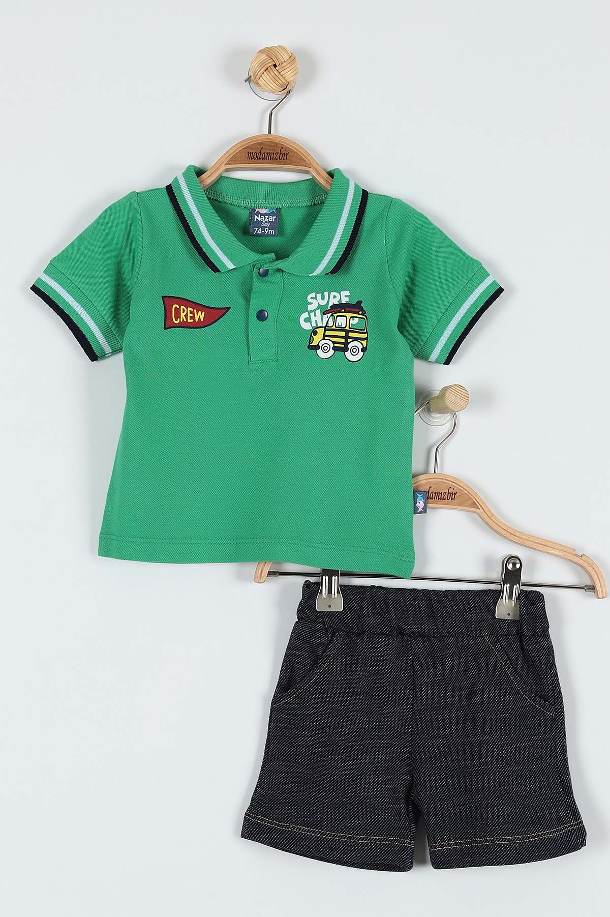 Yeşil (9-24 Ay) Crew Surf Baskılı Şortlu Erkek Bebe Takım 182587