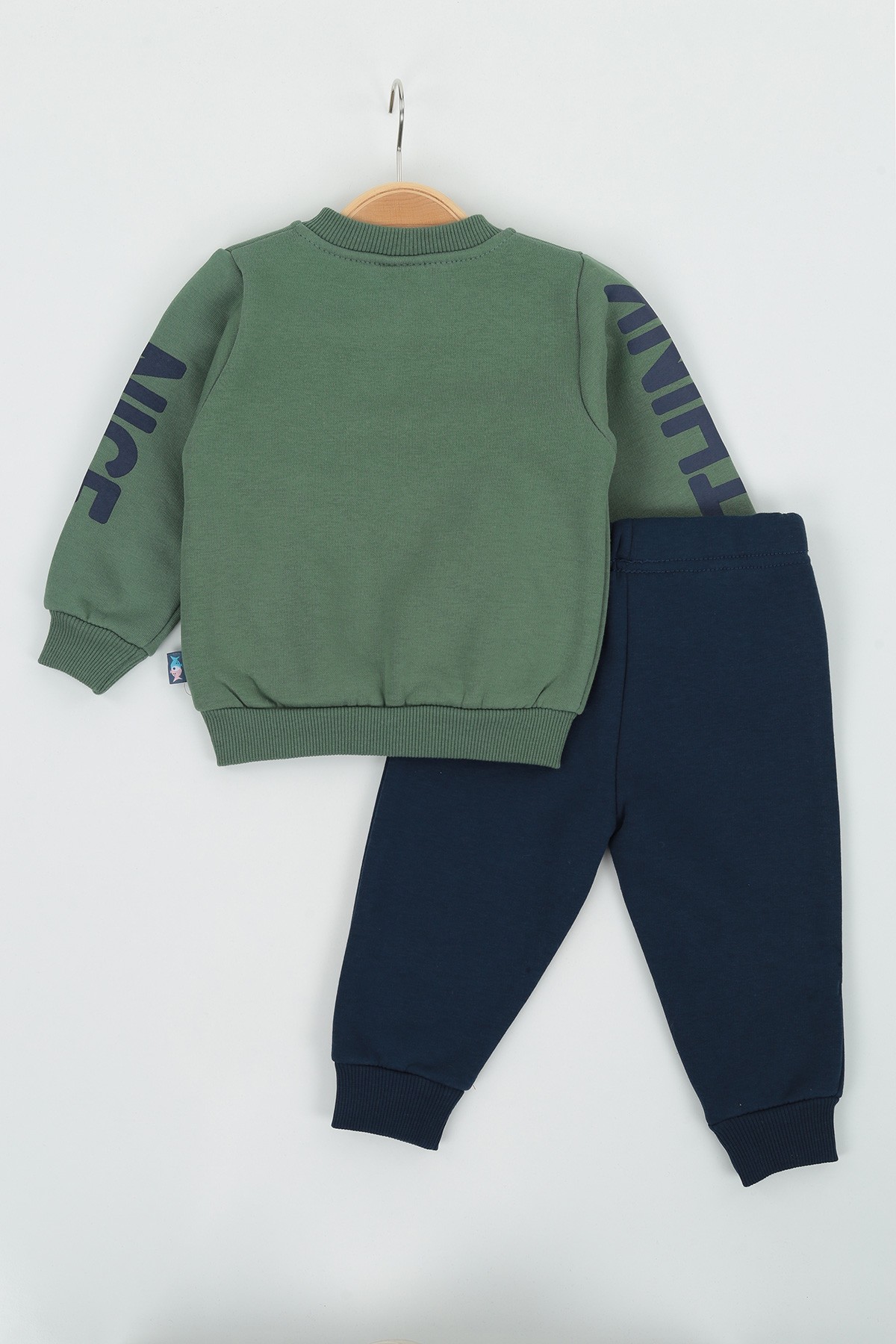 Yeşil (9-24 Ay) Stay Cute Baskılı Kapak Cepli Üç İp Şardonlu Erkek Çocuk Takım 136796