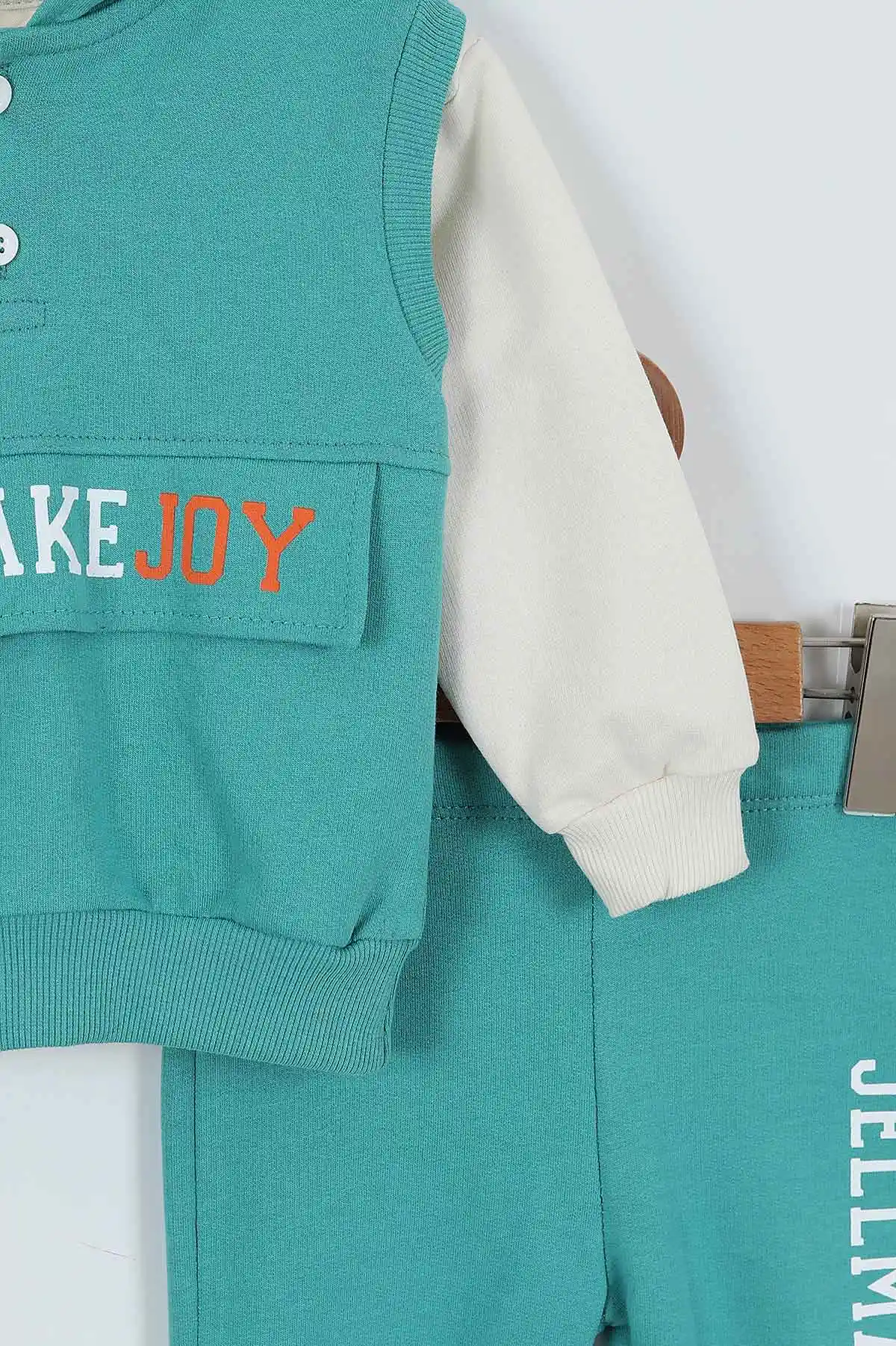Yeşil (9-24 Ay)Kolsuz Kapüşonlu Sweatshirtlü Erkek Bebek Takım 345277