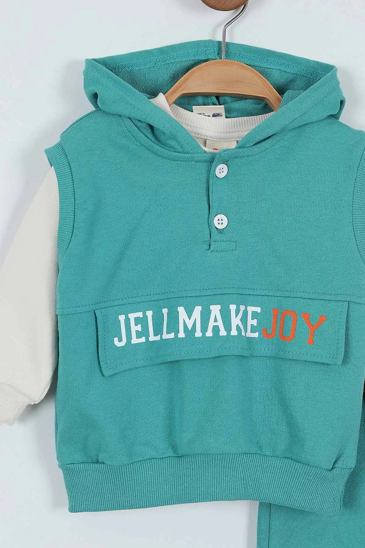 Yeşil (9-24 Ay)Kolsuz Kapüşonlu Sweatshirtlü Erkek Bebek Takım 345277