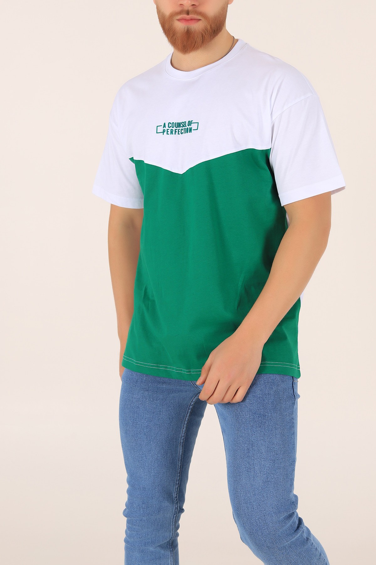 Yeşil A Counsel Of Perfectıon Baskılı Oversize Erkek Tişört 169682