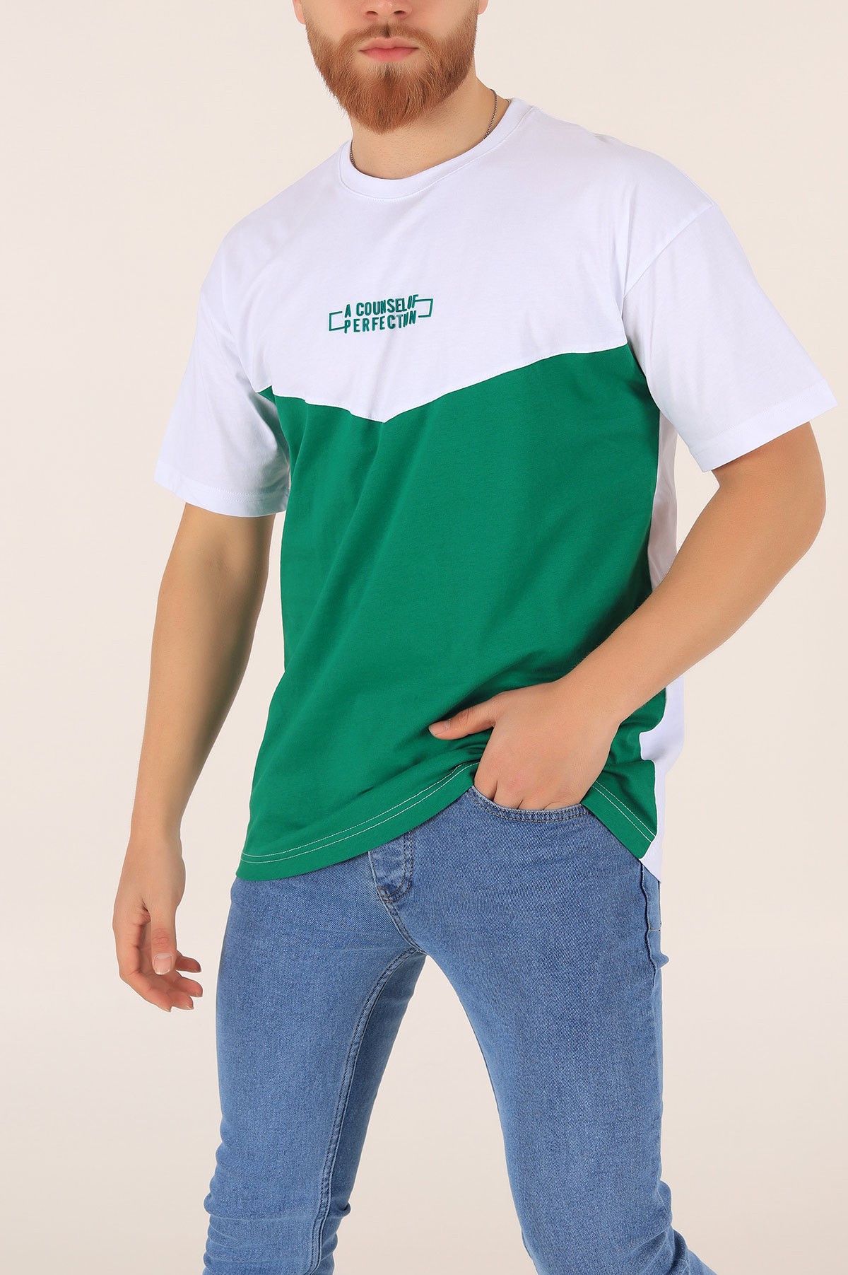 Yeşil A Counsel Of Perfectıon Baskılı Oversize Erkek Tişört 169682