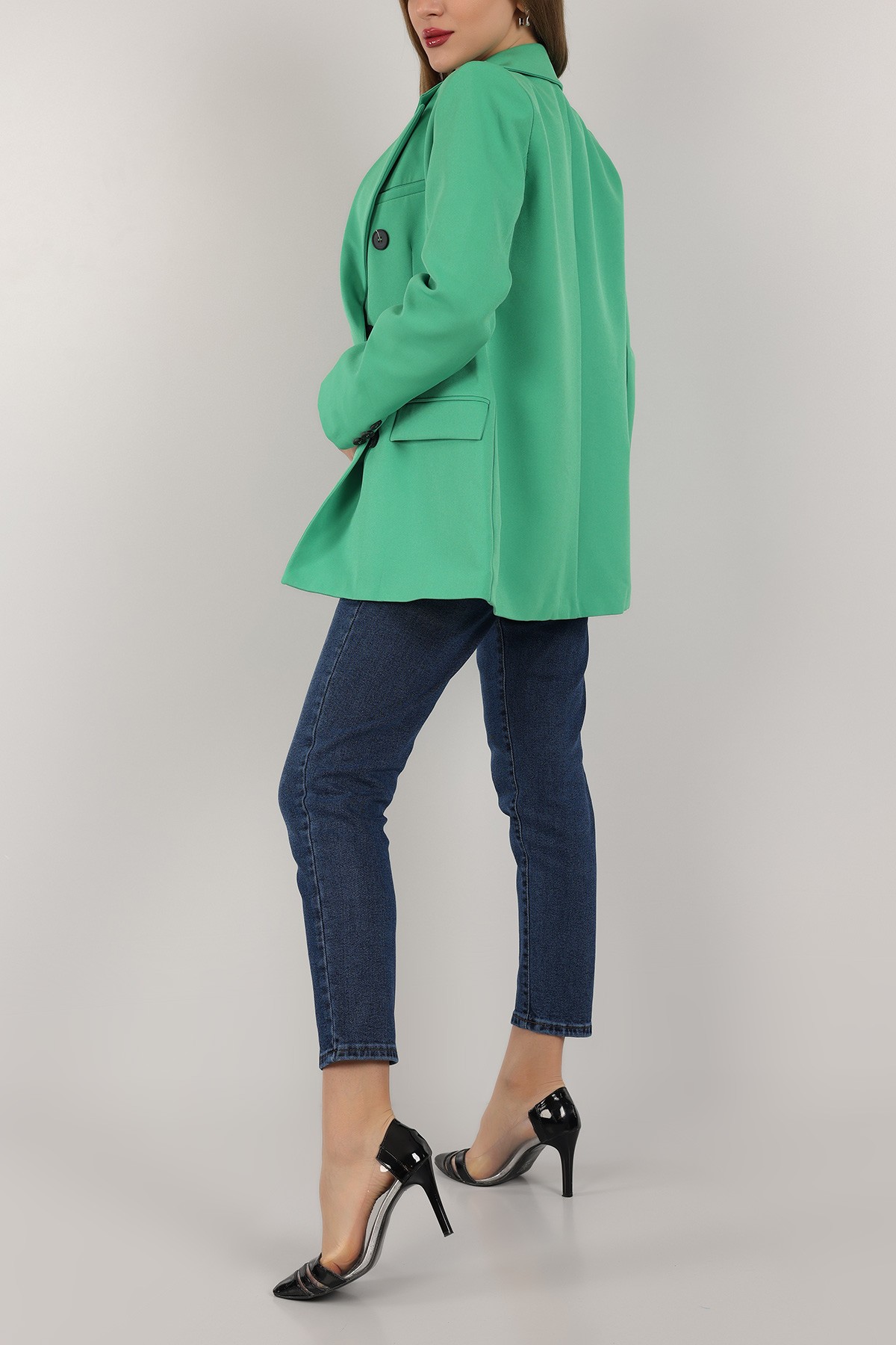 Yeşil Astarlı Bayan Kruvaze Ceket 158160