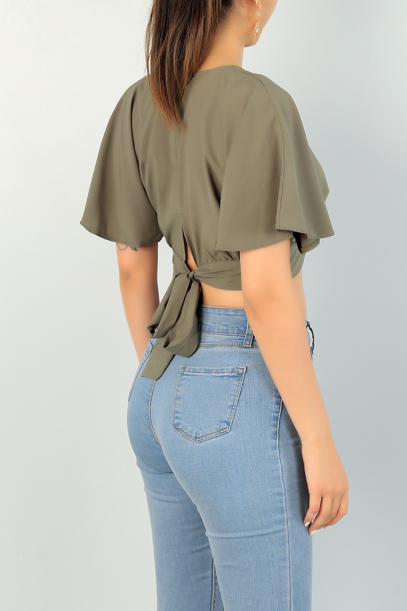 Yeşil Bağlamalı Kruvaze Crep Bluz 72502