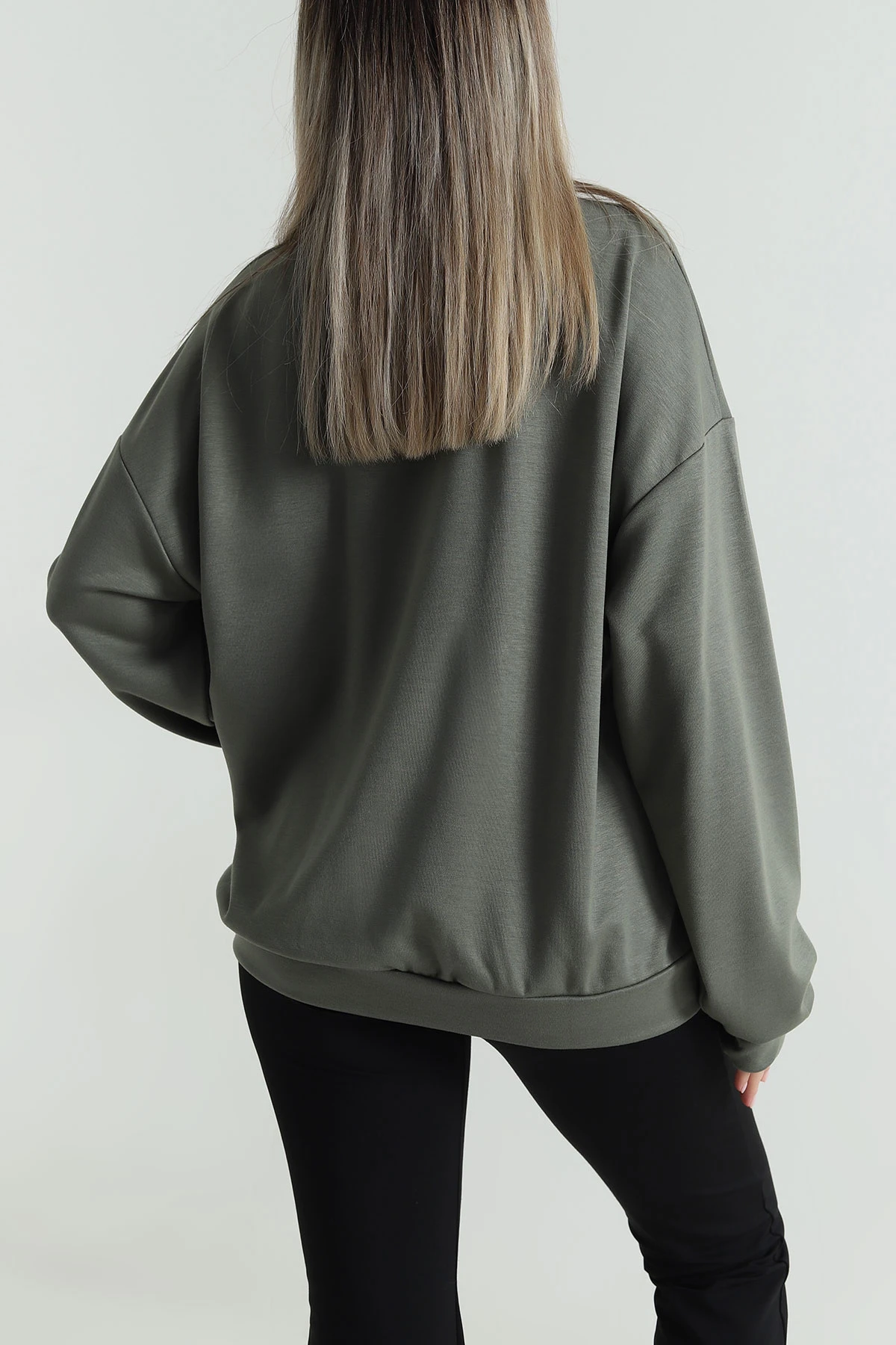 Yeşil Basic Modal Kadın Fermuarsız Sweat 487385