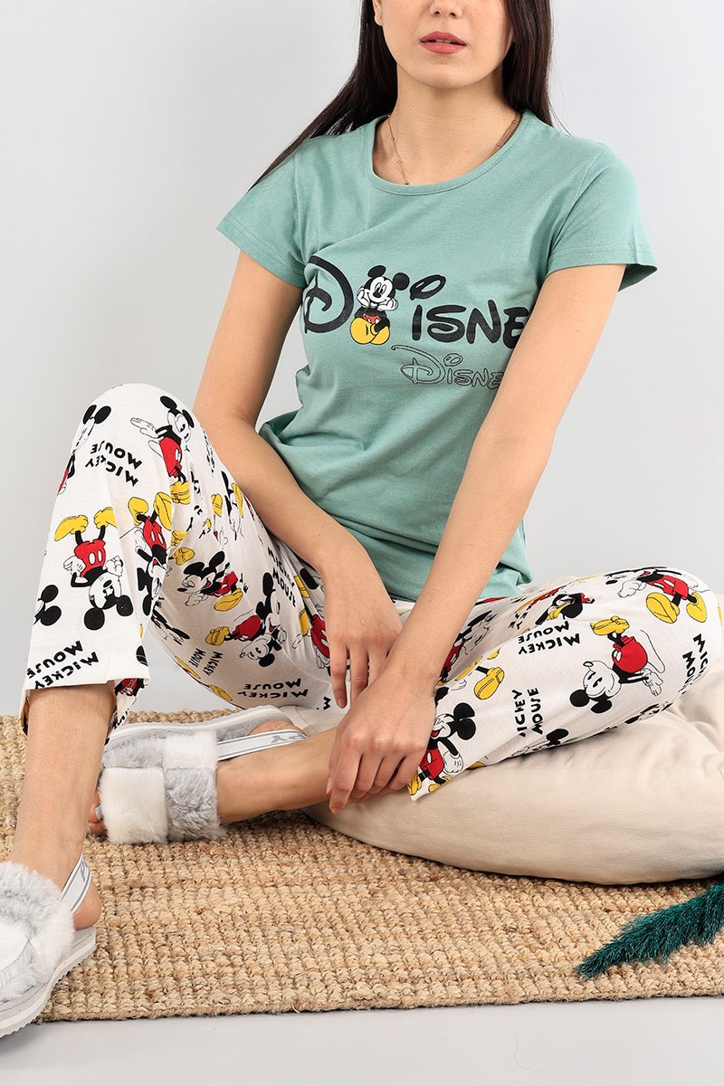 Yeşil Baskılı Bayan Pijama Takımı 92050