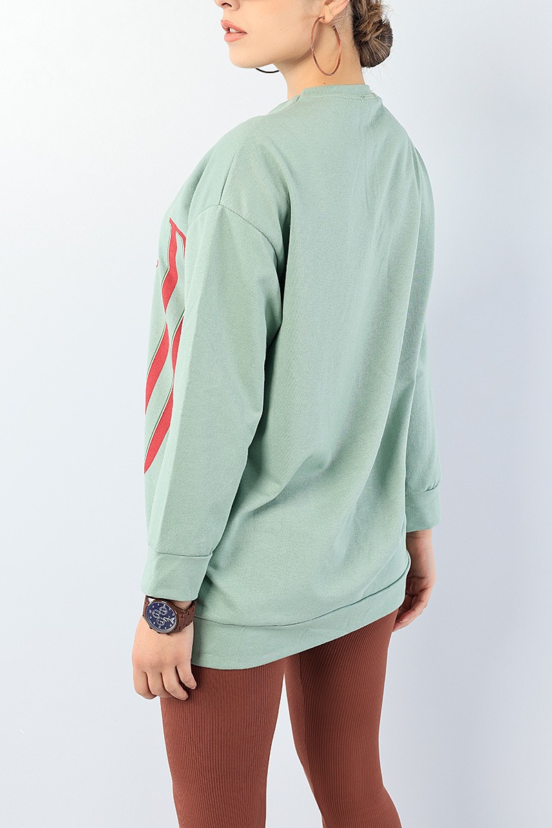 Yeşil Baskılı Bayan Sweat Tunik 75646