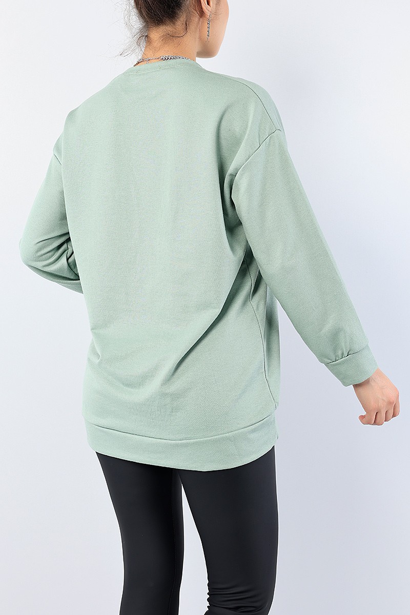 Yeşil Baskılı Bayan Sweat Tunik 75655