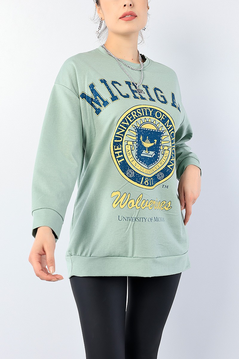 Yeşil Baskılı Bayan Sweat Tunik 75655