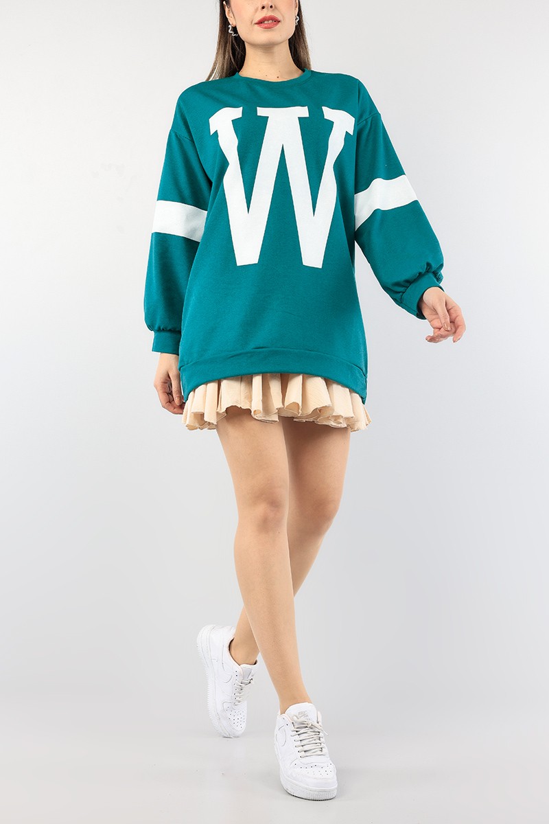 Yeşil Baskılı Bisiklet Yaka Sweat Tunik 88764