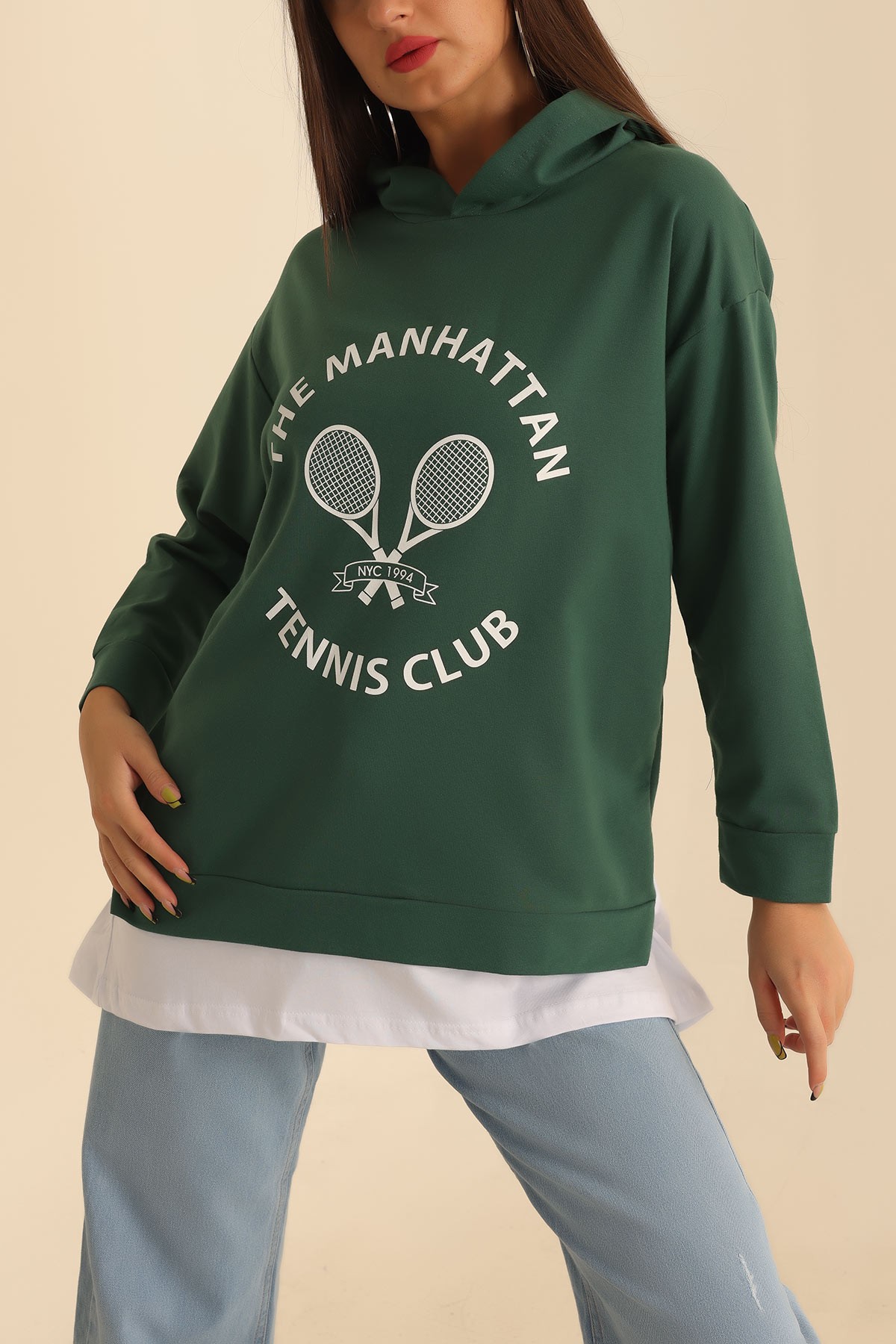 Yeşil Baskılı Garnili İki İp Sweat 203334
