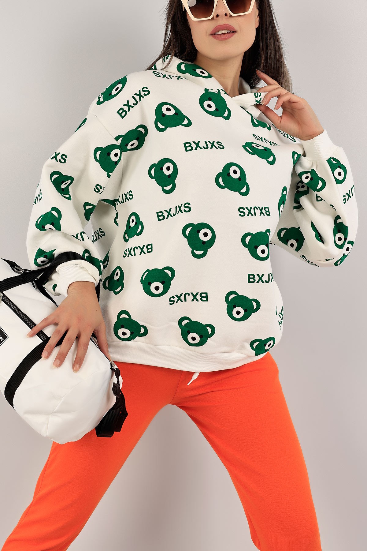 Yeşil Baskılı İçi Şardonlu Bayan Sweat 134132