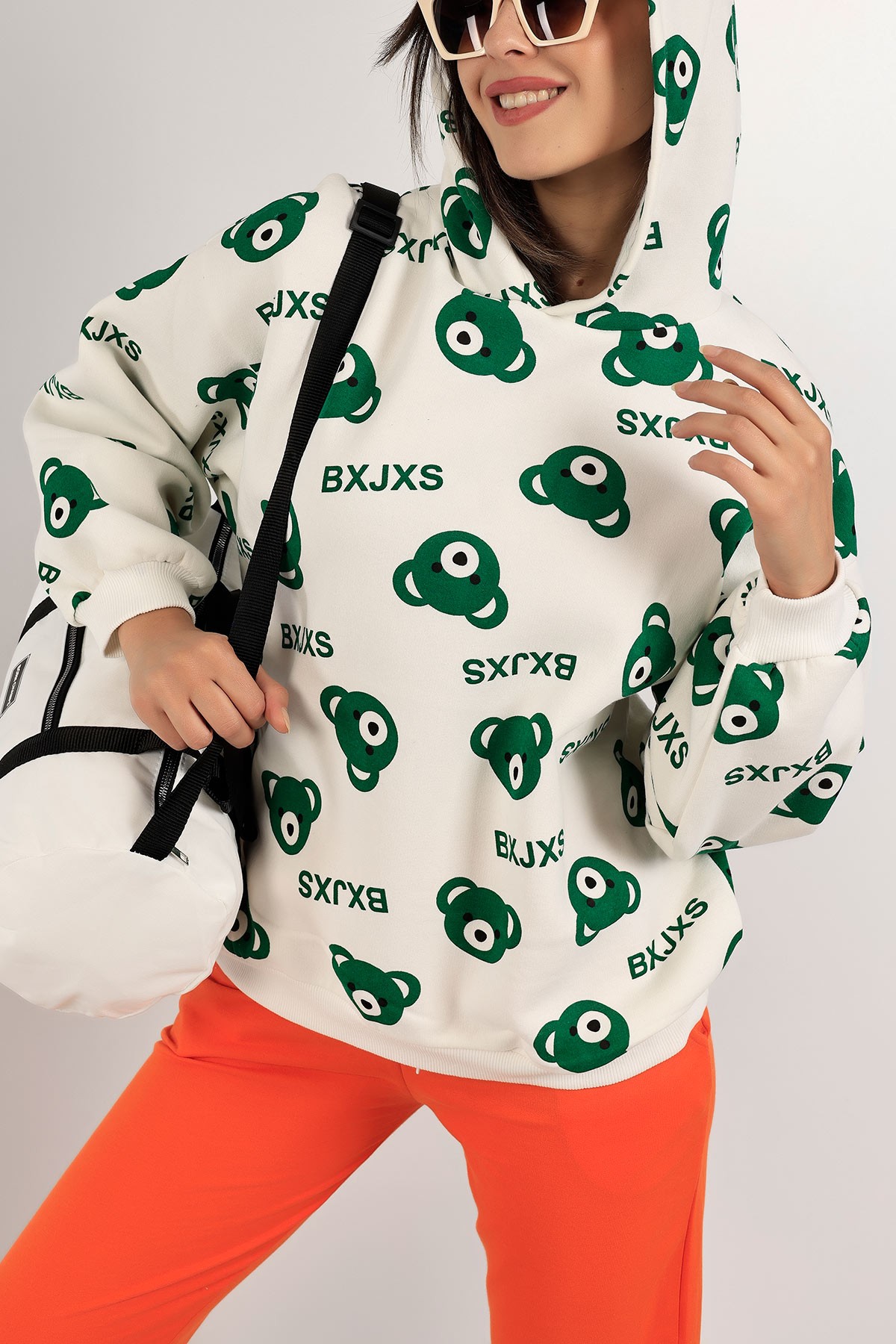Yeşil Baskılı İçi Şardonlu Bayan Sweat 134132