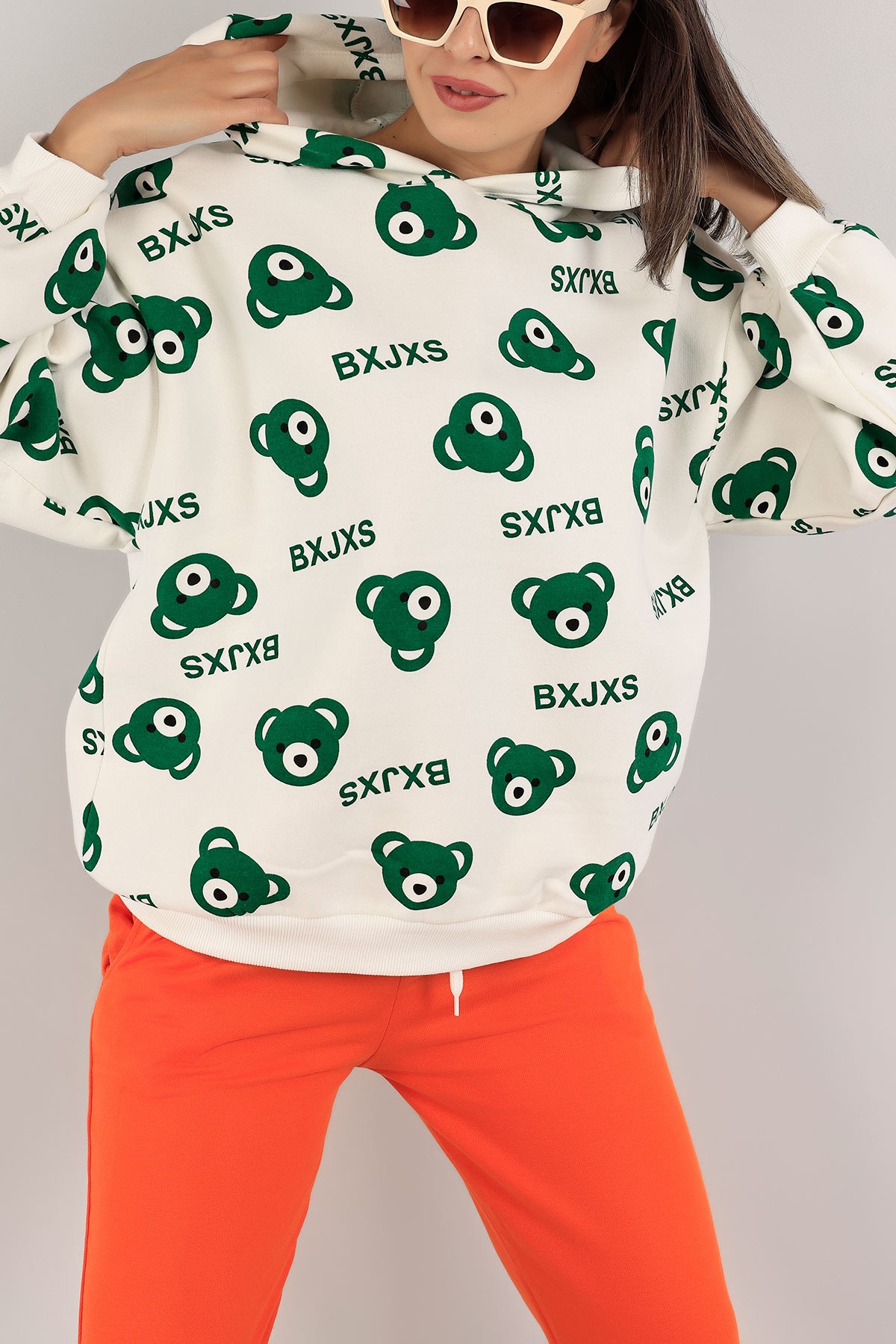 Yeşil Baskılı İçi Şardonlu Bayan Sweat 134132