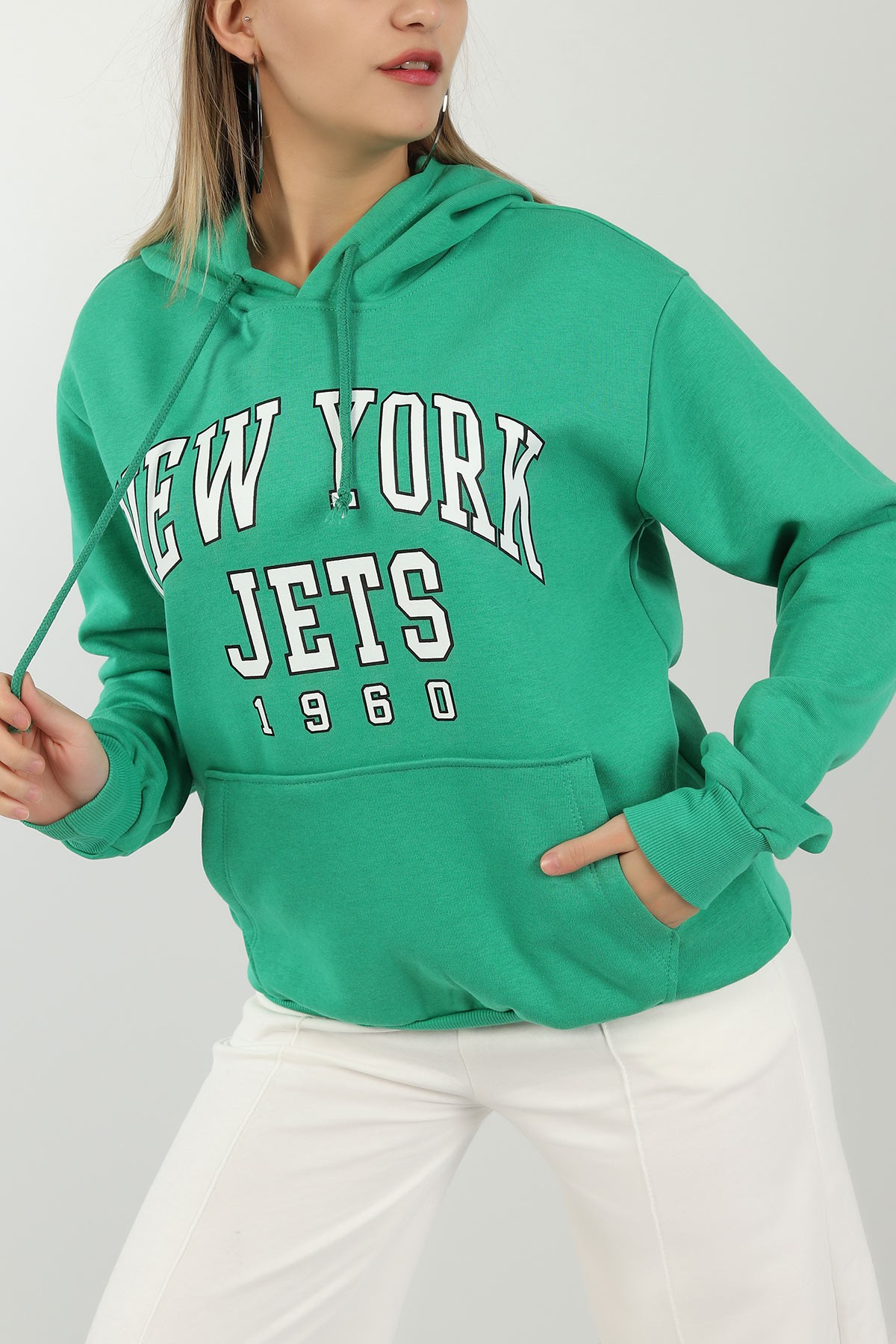 Yeşil Baskılı İçi Şardonlu Bayan Sweat 144715