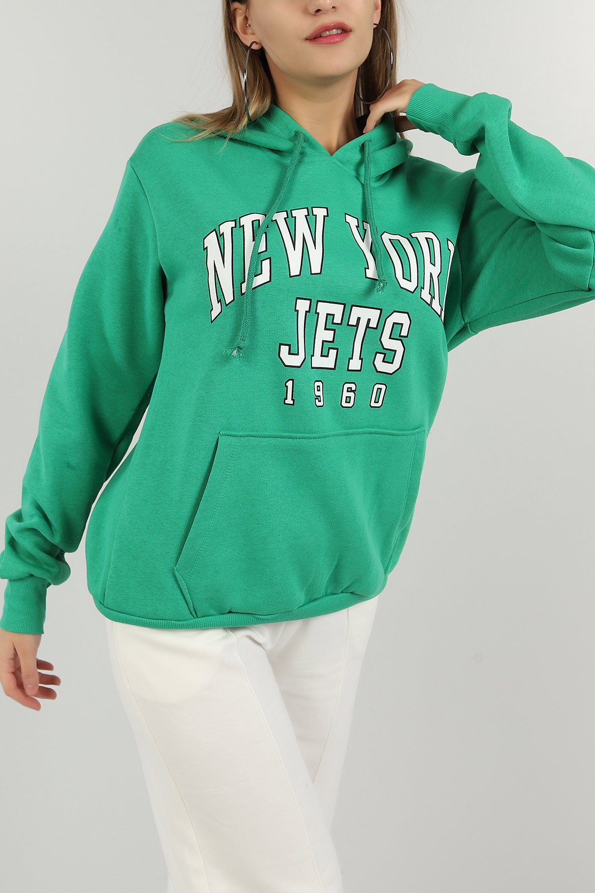 Yeşil Baskılı İçi Şardonlu Bayan Sweat 144715