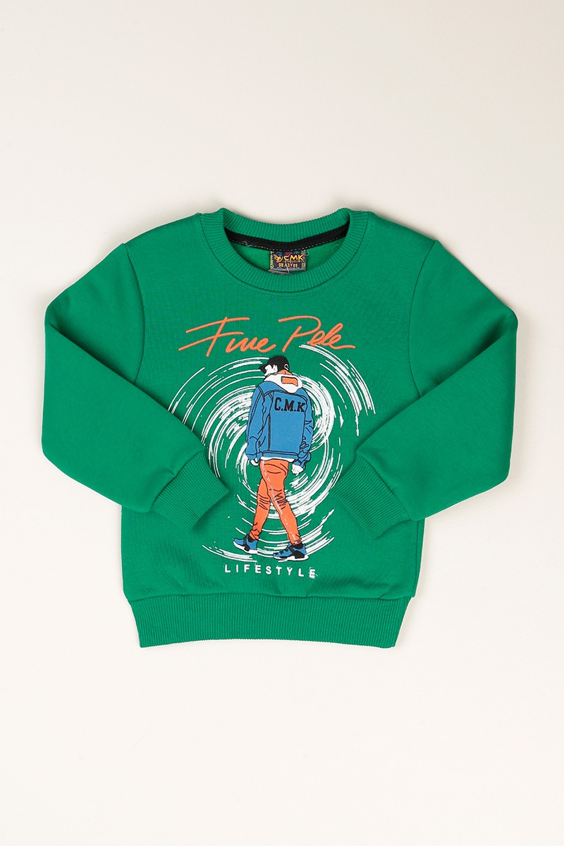Yeşil Baskılı İçi Şardonlu Erkek Çocuk Sweat 77476