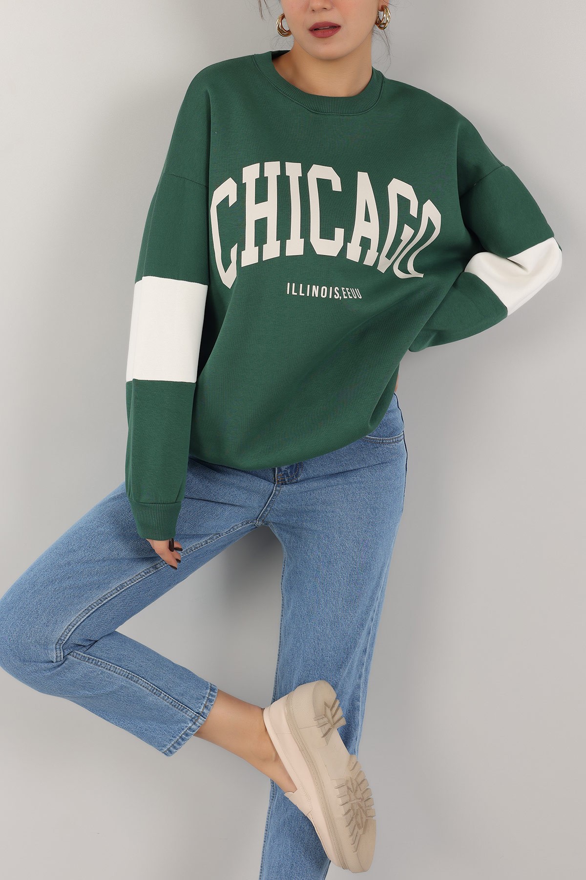 Yeşil Baskılı İçi Şardonlu Sweat 156146
