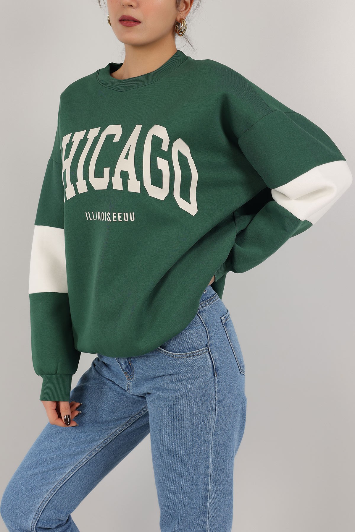 Yeşil Baskılı İçi Şardonlu Sweat 156146
