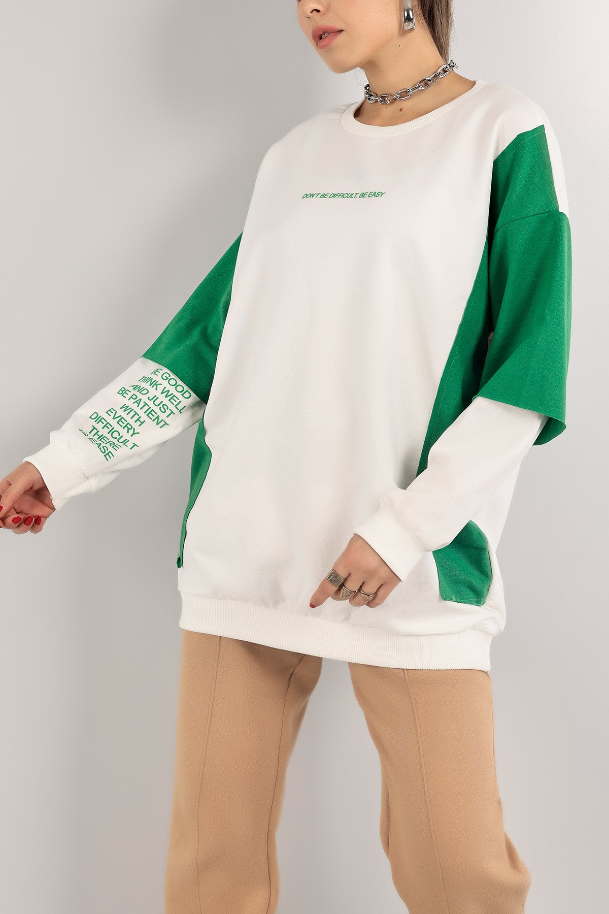 Yeşil Baskılı İki İp Sweat Tunik 140107