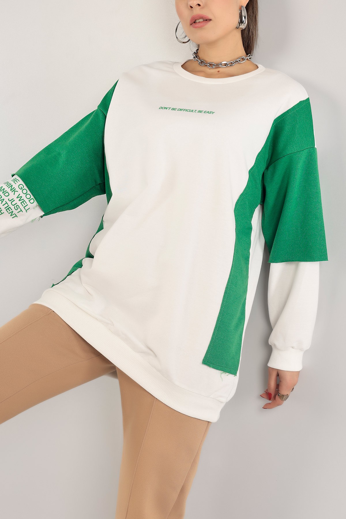 Yeşil Baskılı İki İp Sweat Tunik 140107
