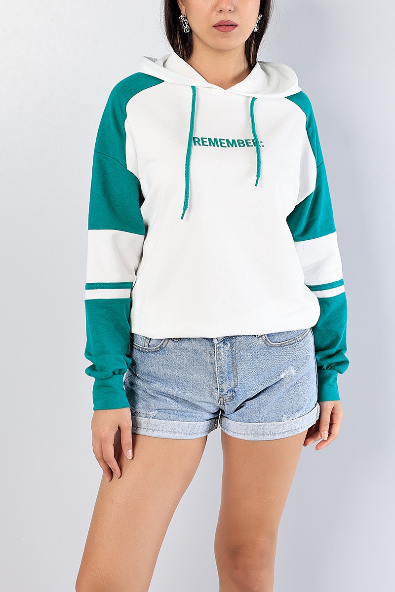 Yeşil Baskılı Kapüşonlu Sweat Tunik 81216