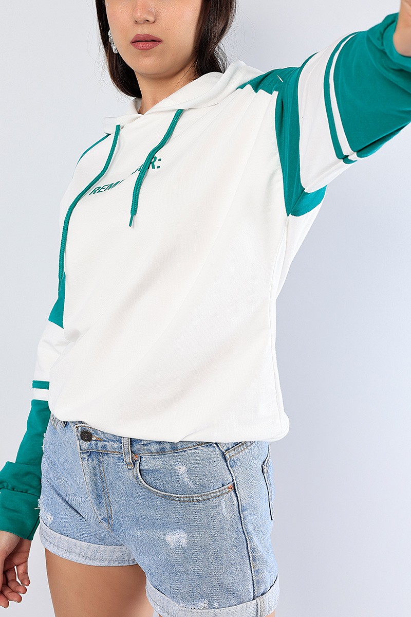 Yeşil Baskılı Kapüşonlu Sweat Tunik 81216