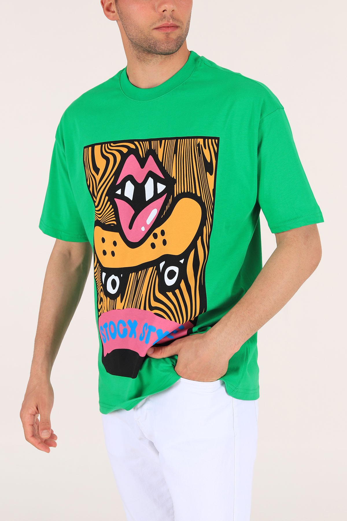 Yeşil Baskılı Oversize Erkek Tişört 176237