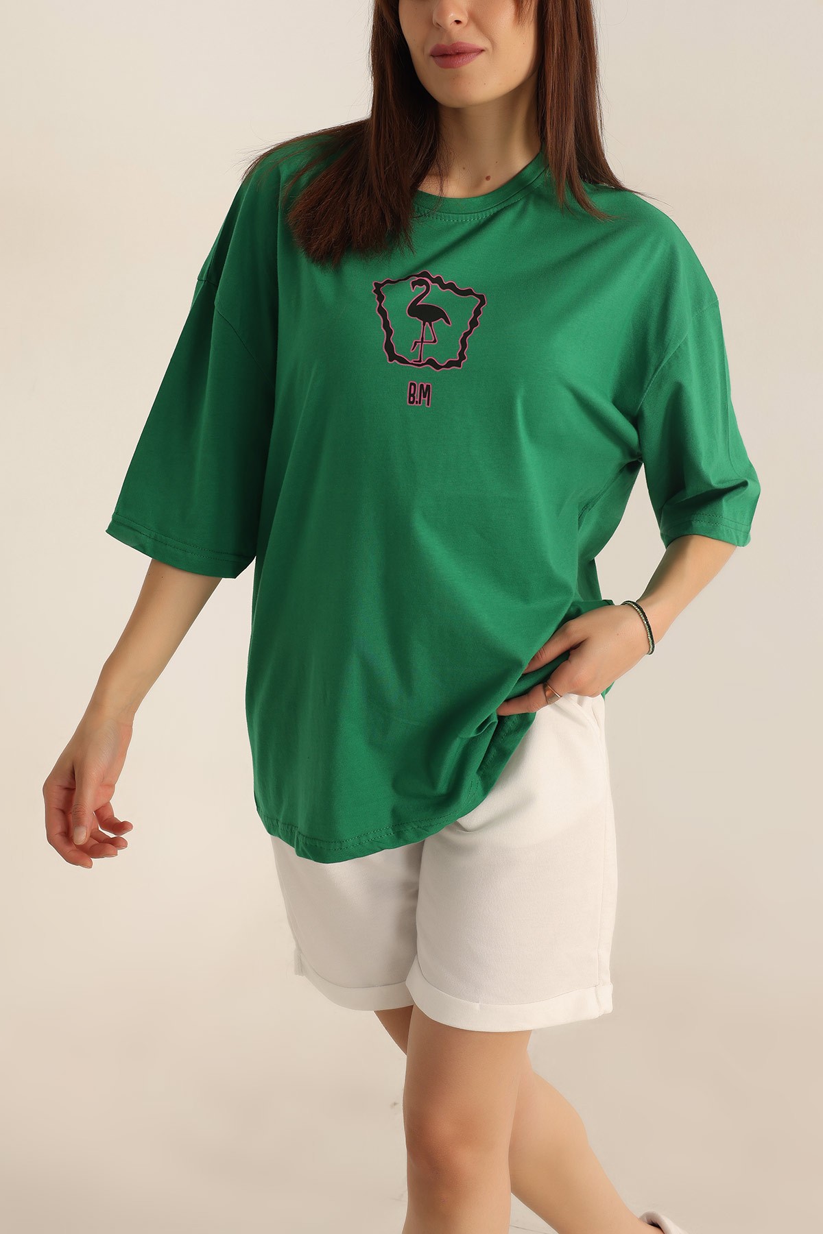 Yeşil Baskılı Oversize Tişört 193579