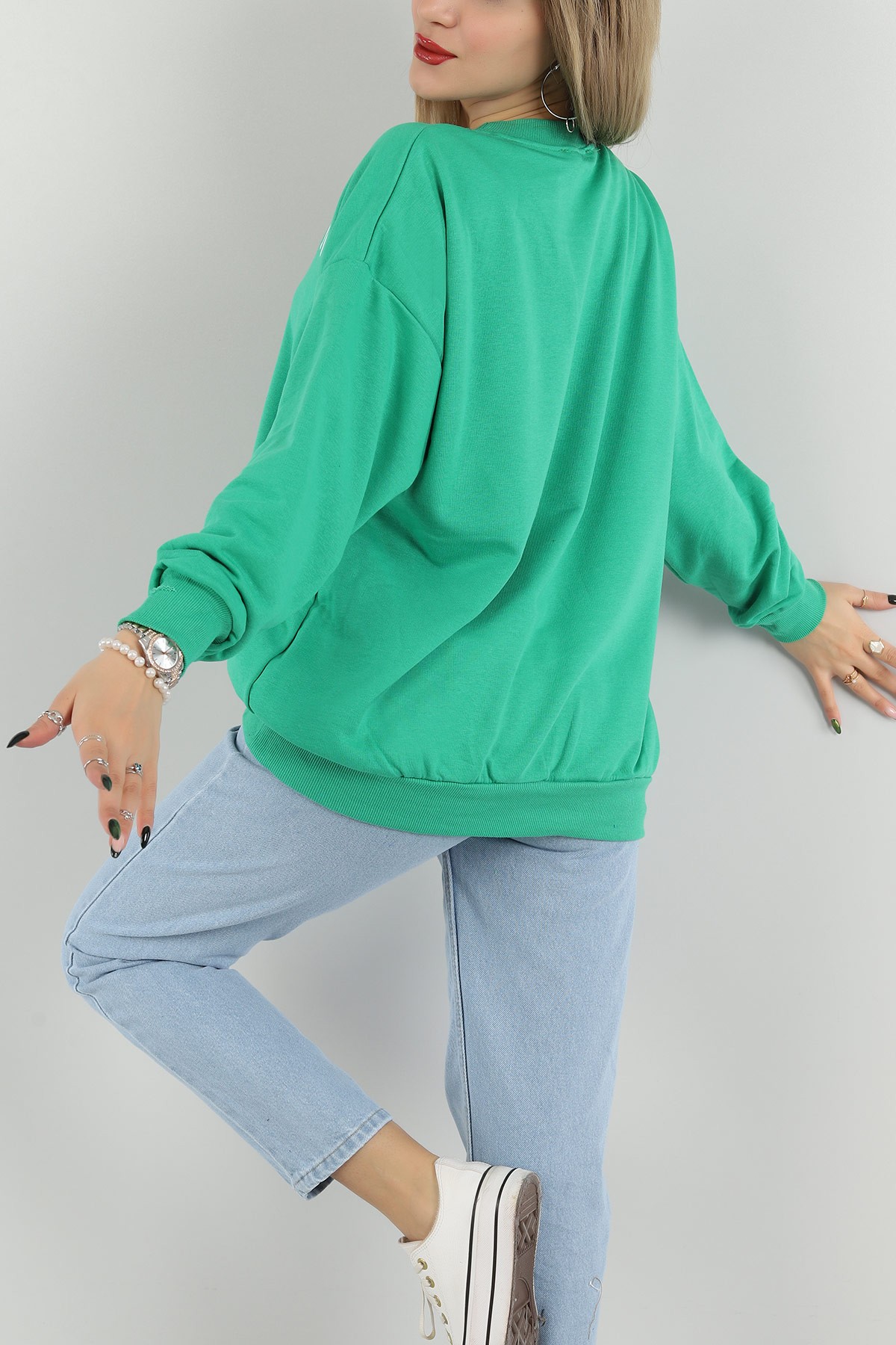 Yeşil Baskılı Üç İp Bayan Sweat 149541